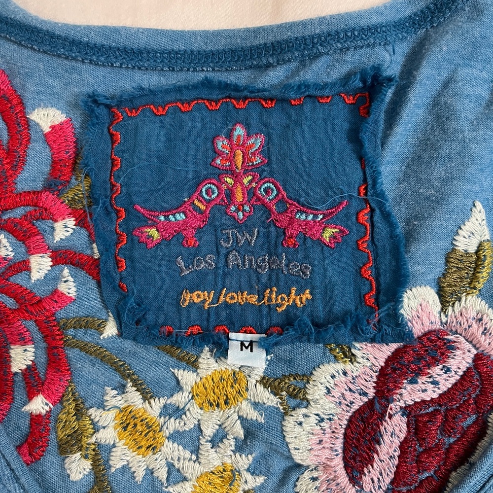 Embroidered Bird Floral Long Sleeve Tee - Blue - Picture 5 of 10